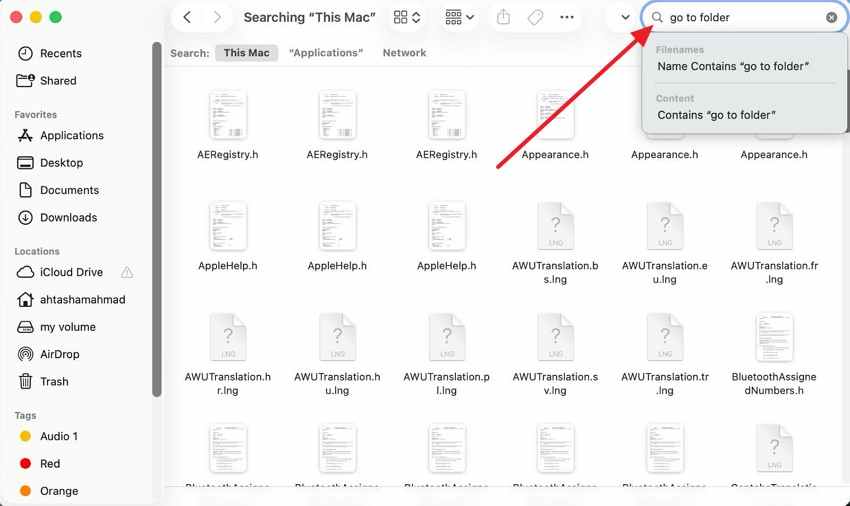 locate mac go to folder 