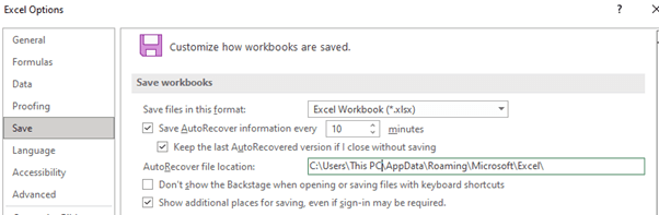 excel autosave location