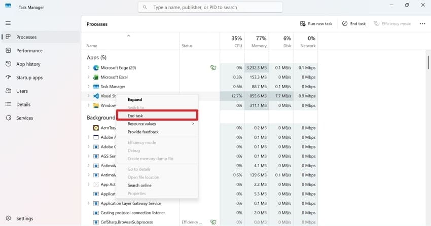 end task virtual studio windows
