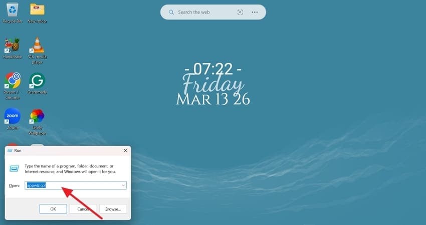 appwix.cpl dialog box enter