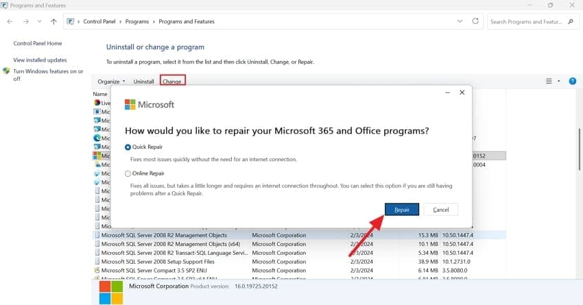 quick repair microsoft windows 11