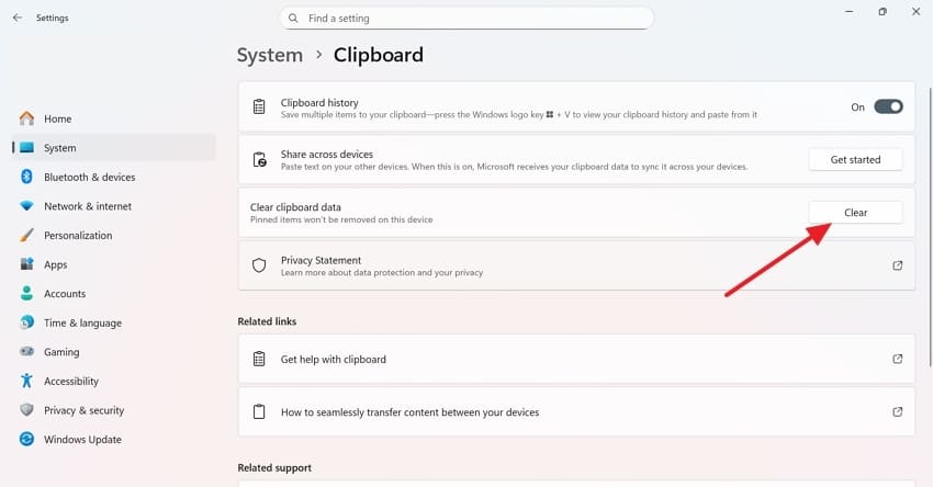 clear clipboard data windows 11