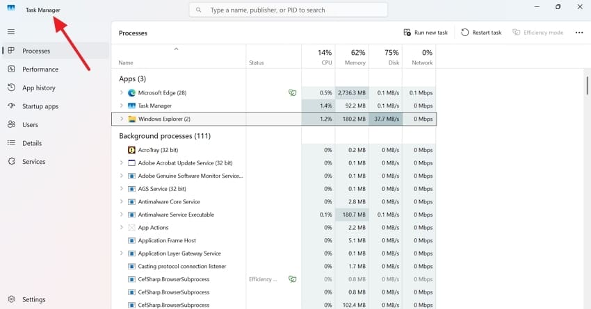 open windows task manager
