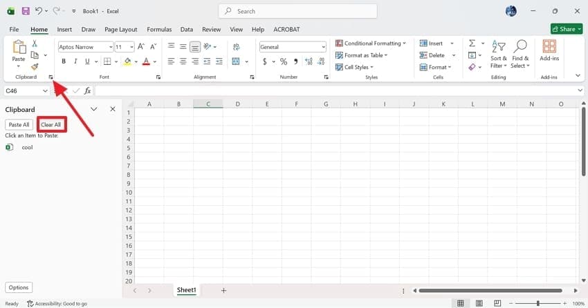 in clipboard clear all excel