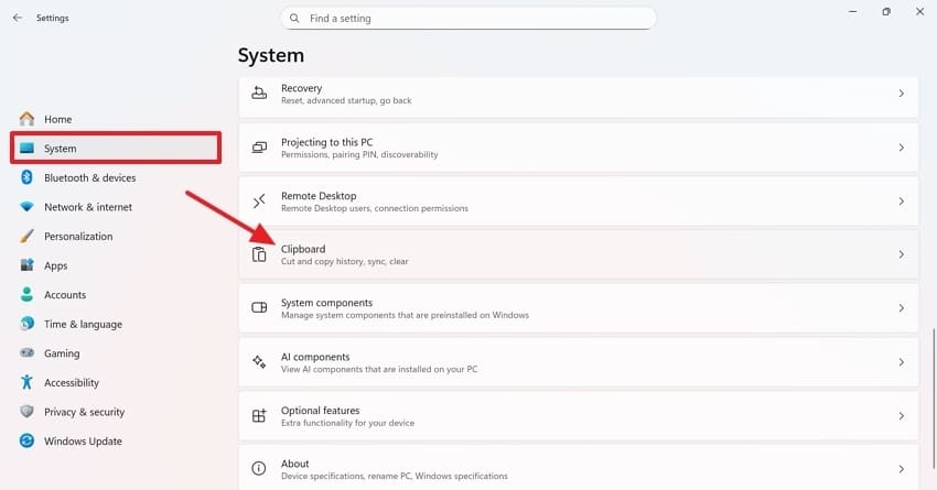 system settings clipboard windows 11