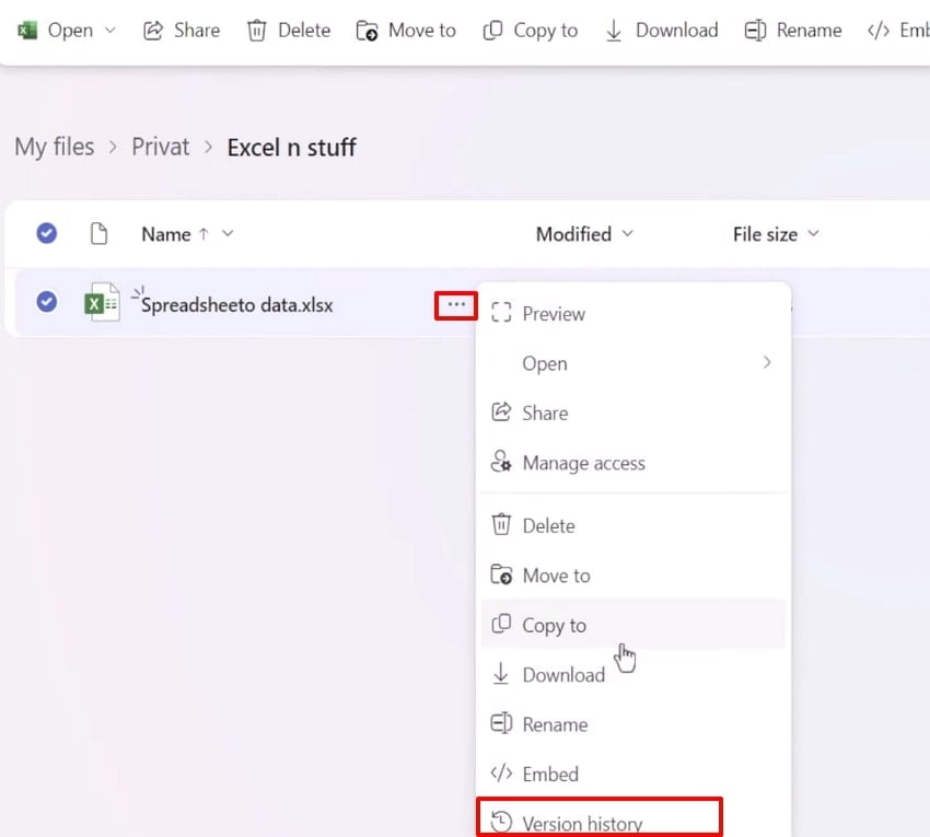 choose version history