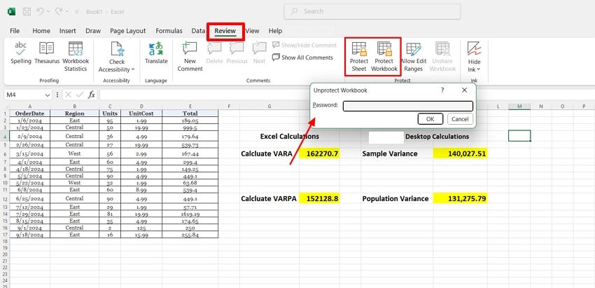 review and remove protection excel locked