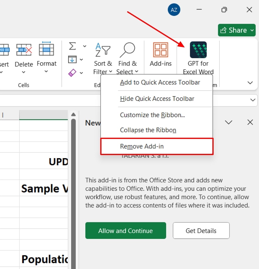 remove excel add ins