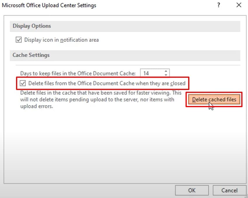 delete excel cached files