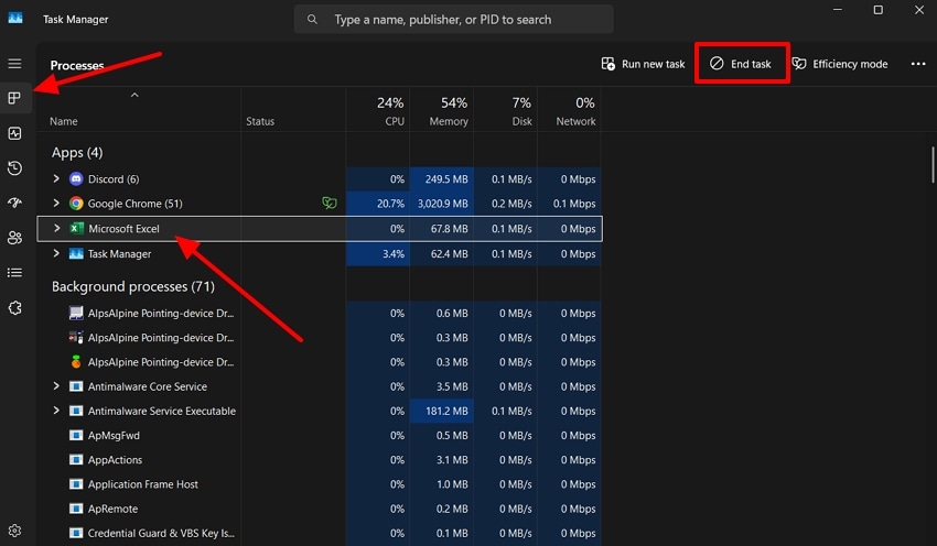 end processes of microsoft excel