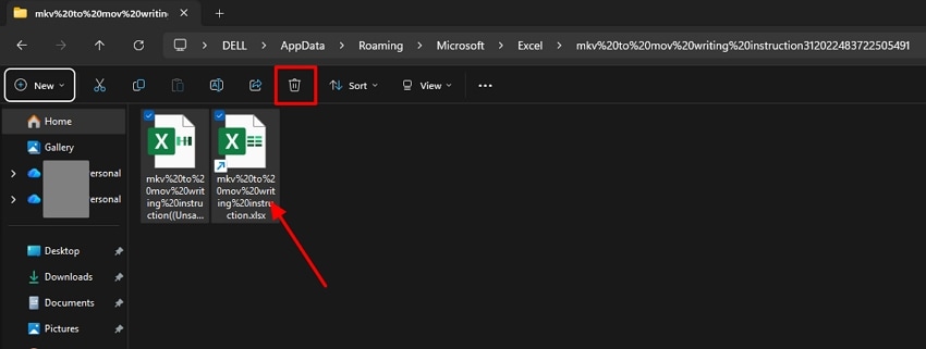 delete temporary excel files