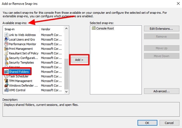 add snap in shared folders