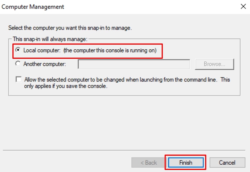 select local computer hit finish