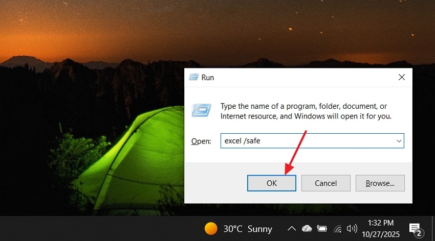open excel safe mode run