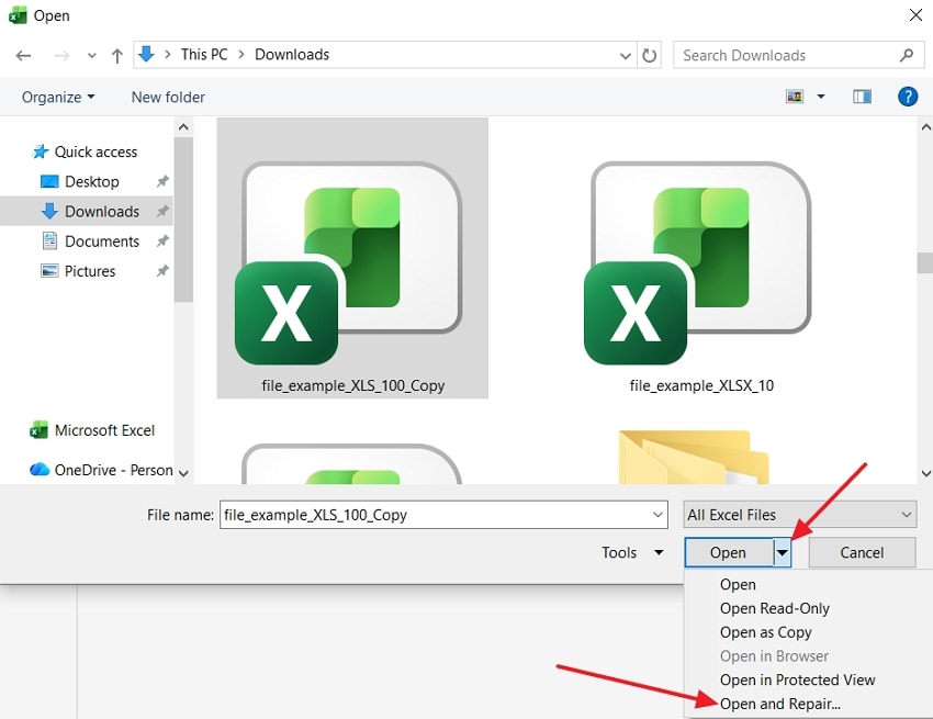 open and repair mode excel file