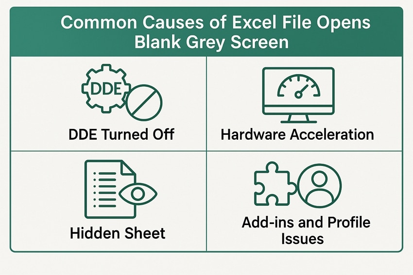 causes excel file grey blank screen