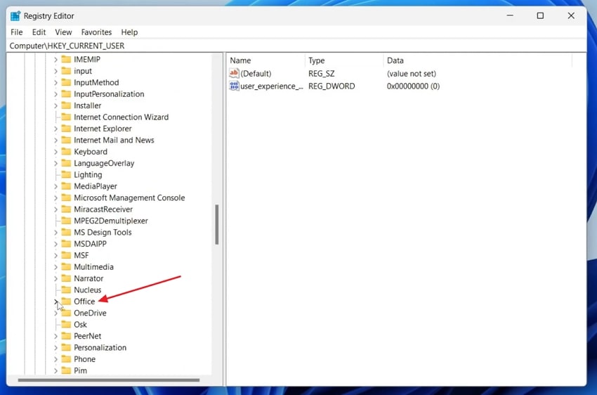 expand office tab registry editor