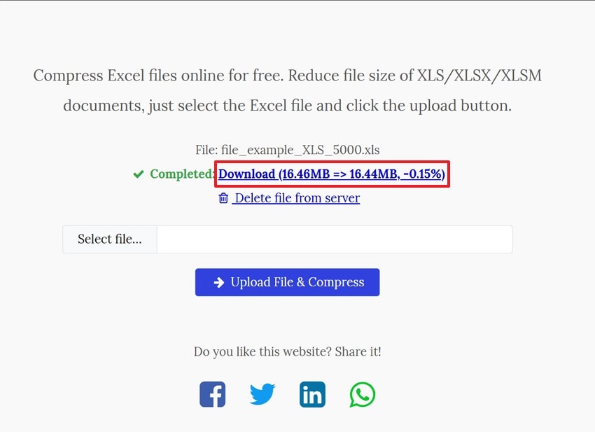 compress and download excel file