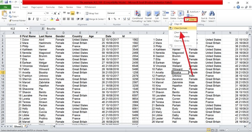 clear formats to reduce file size