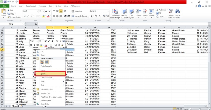 delete unused cells excel
