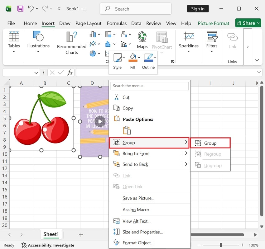 grouping of objects in excel