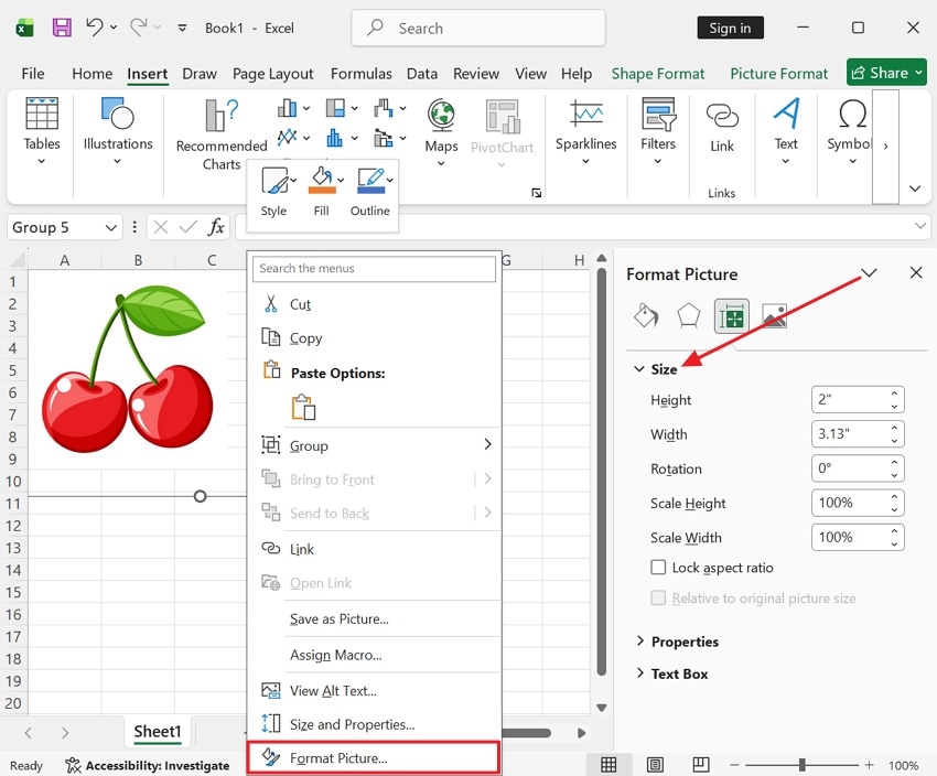 resize the group object