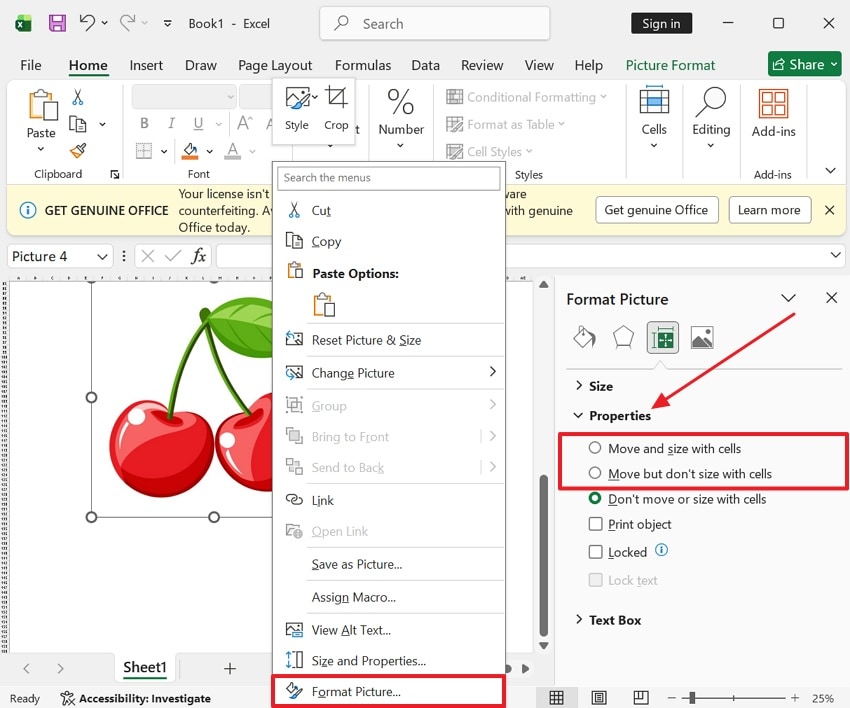 select anchor objects in excel