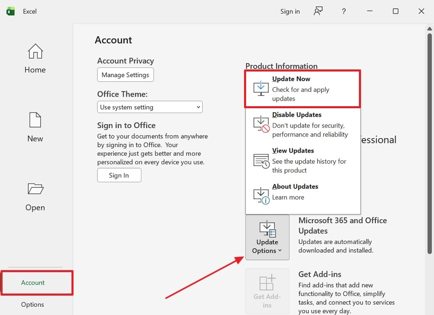 update excel software