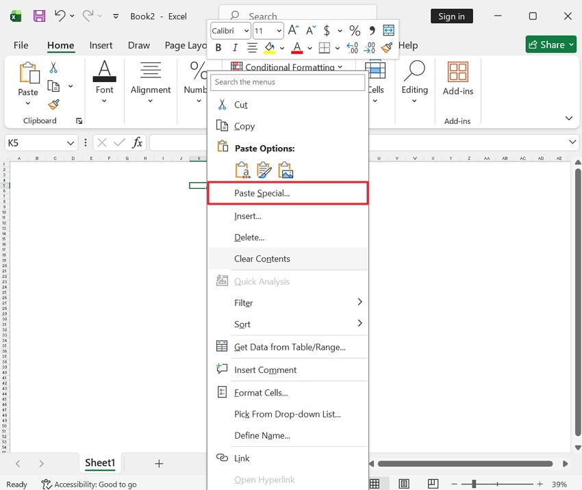 paste the object in new worksheet