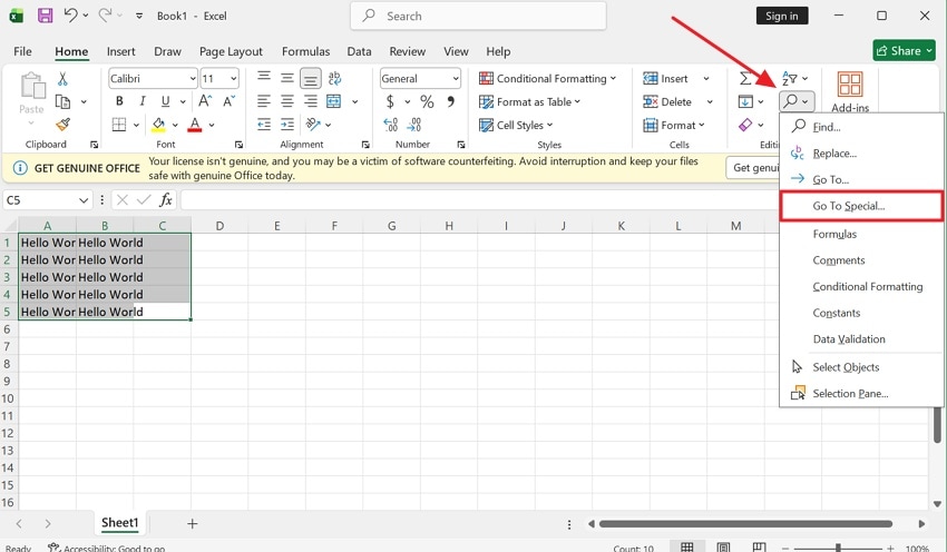 access find and select feature