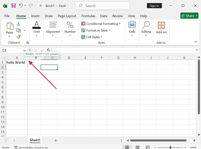 resize the column in excel sheet
