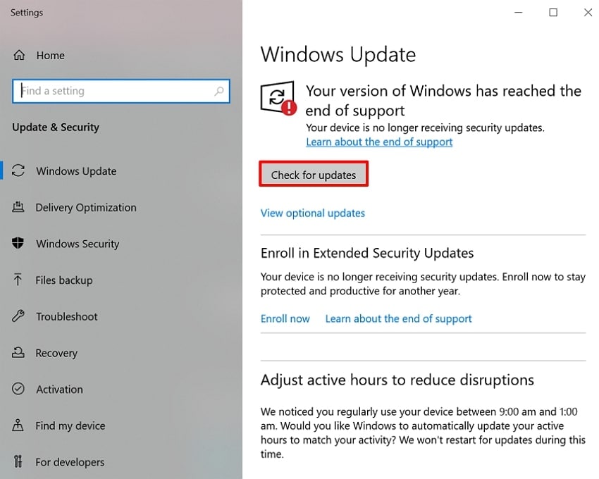 hit the check for updates