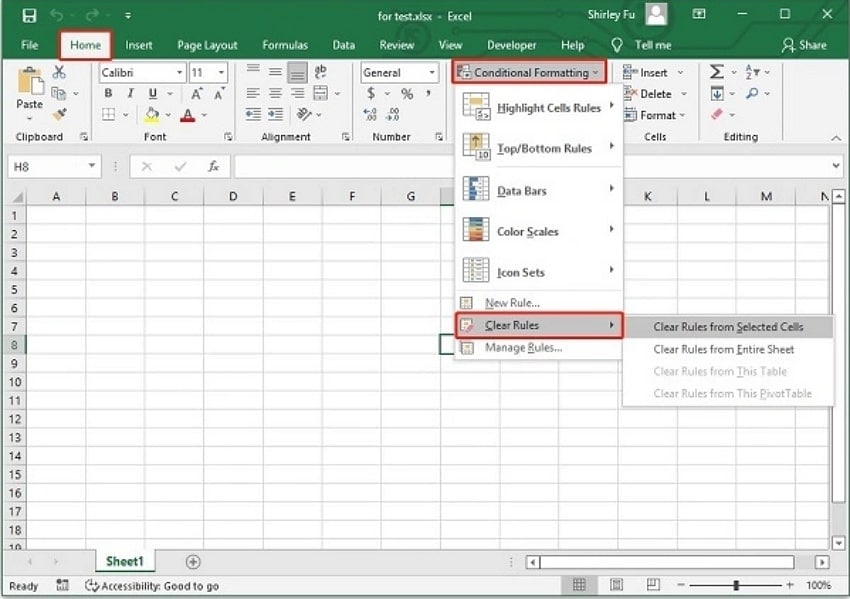 choose clear rules from selected cells