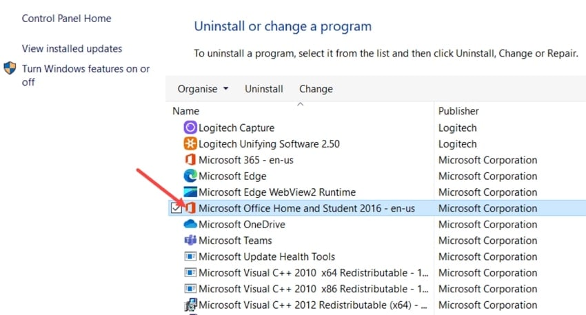 choose Microsoft office option