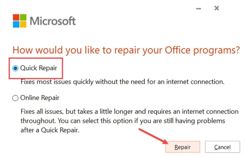 tap on repair button