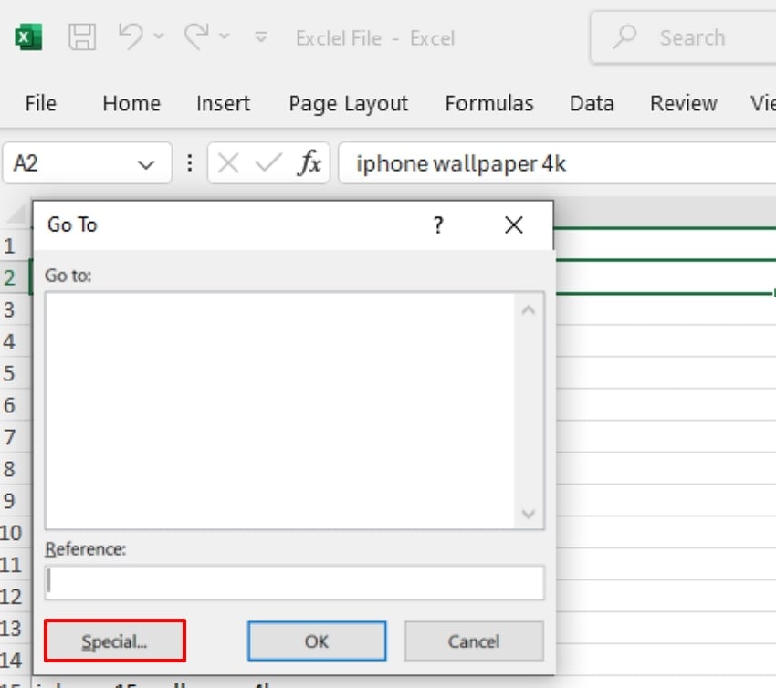 click on special button