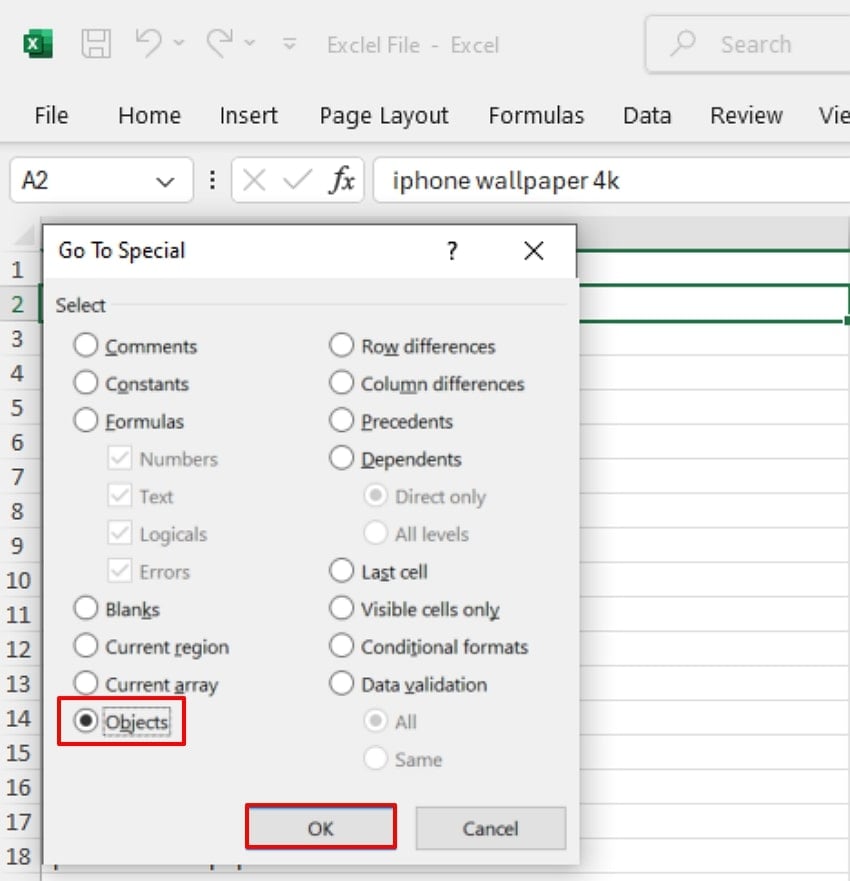enable the object button