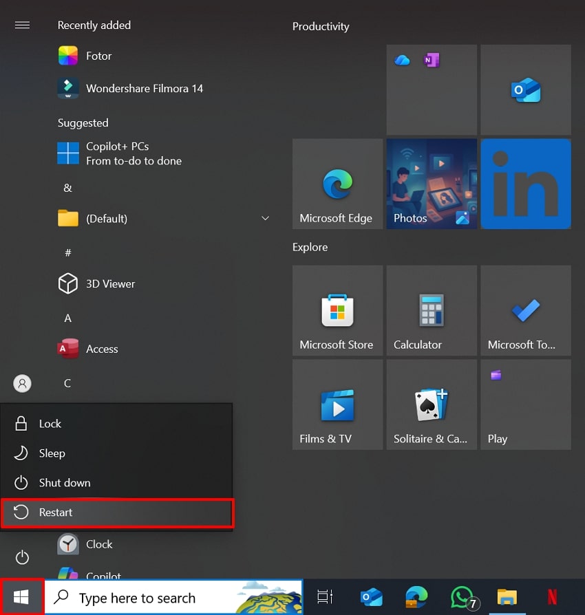 choose restart button