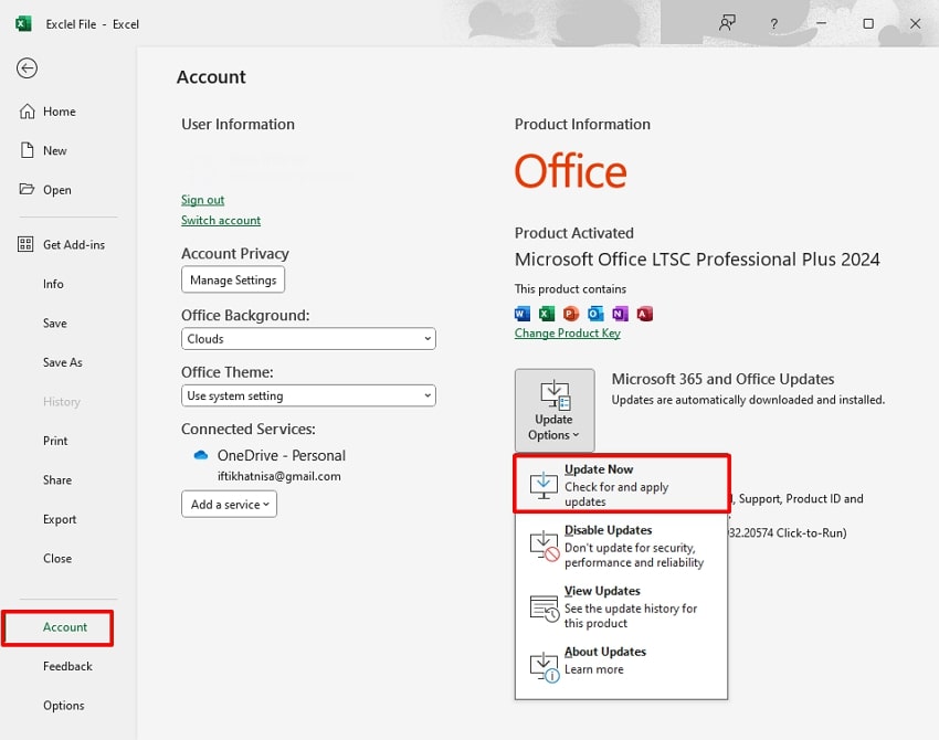 choose update new option