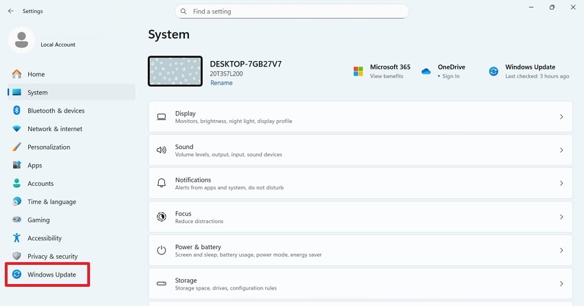 enter windows update tab