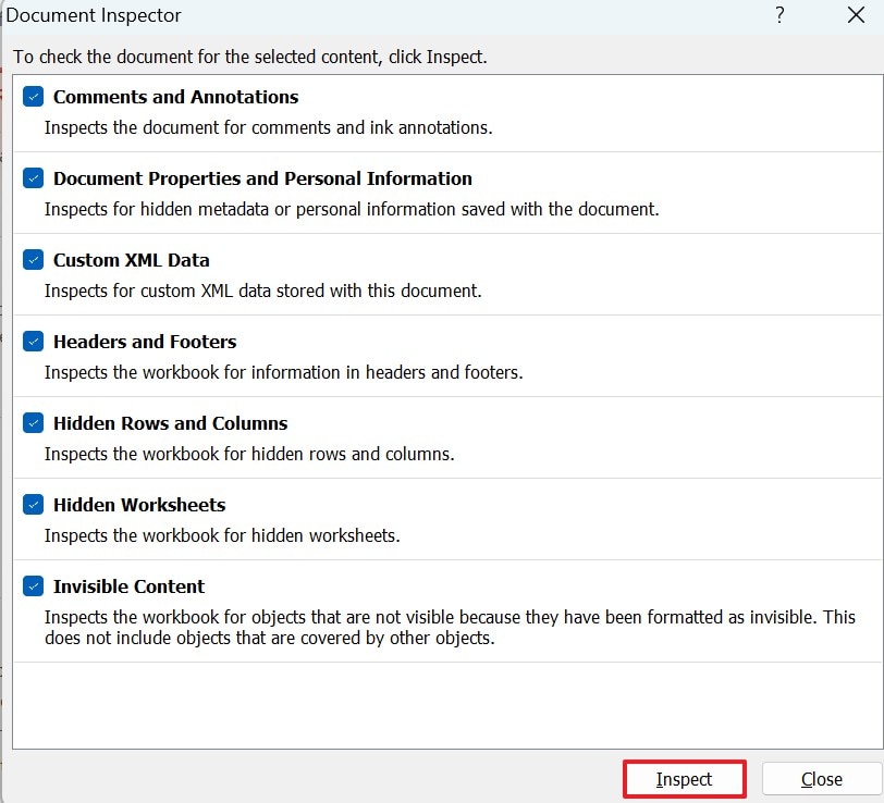 inspect desired elements
