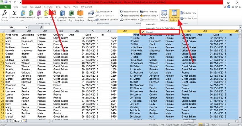 select manual calculation options