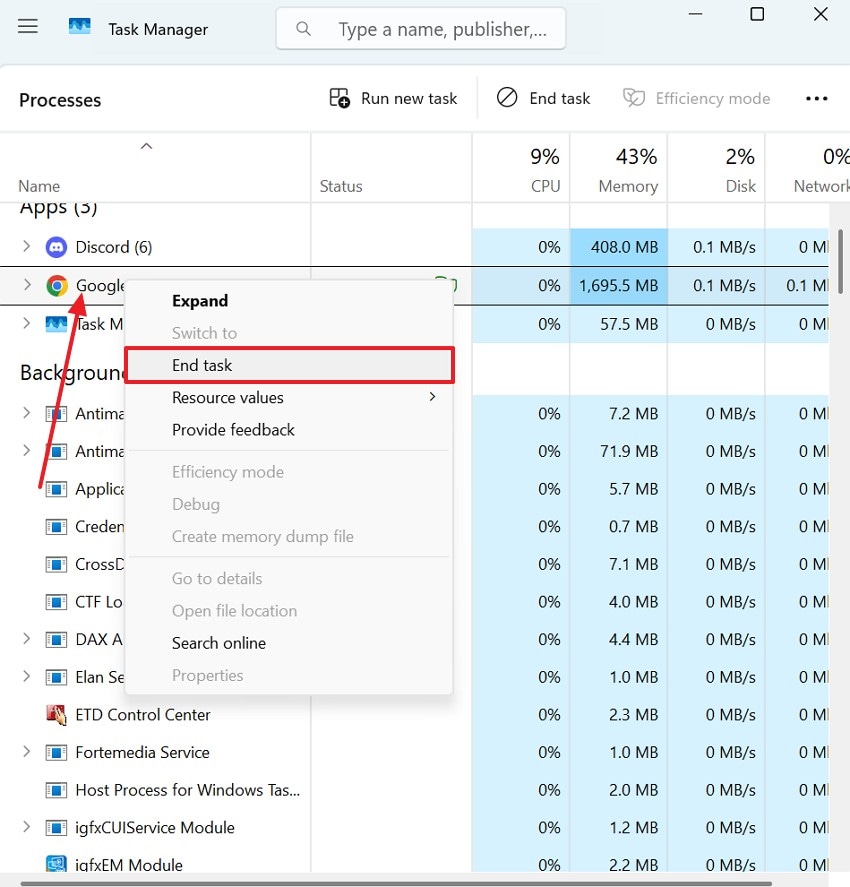 end heavy task from control panel