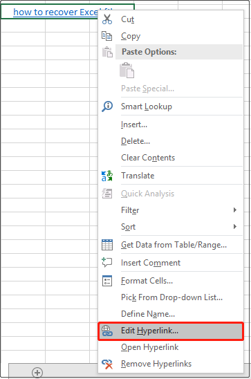 modificare il collegamento ipertestuale in Excel 
