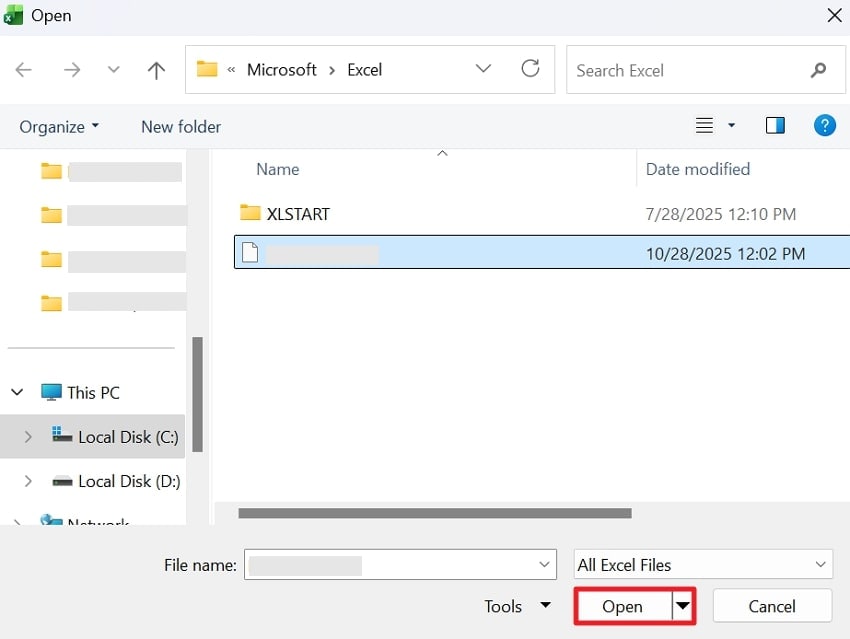 select file and press open