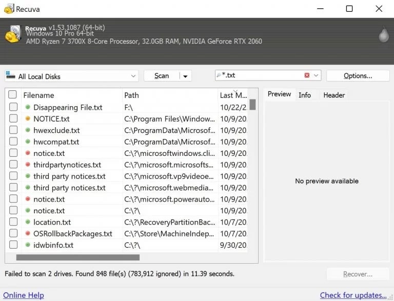 recuva recover excel tool