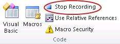 stop recording and complete the macro