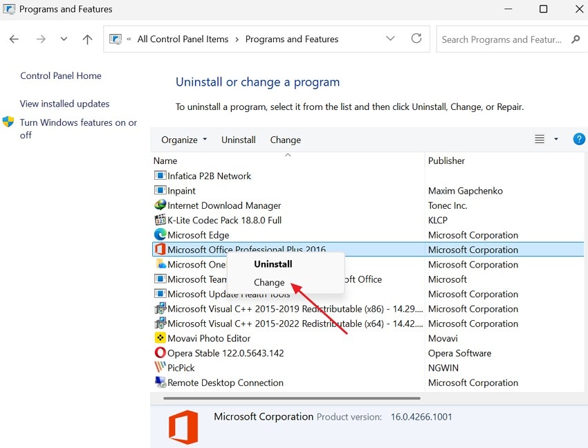 choose the change option