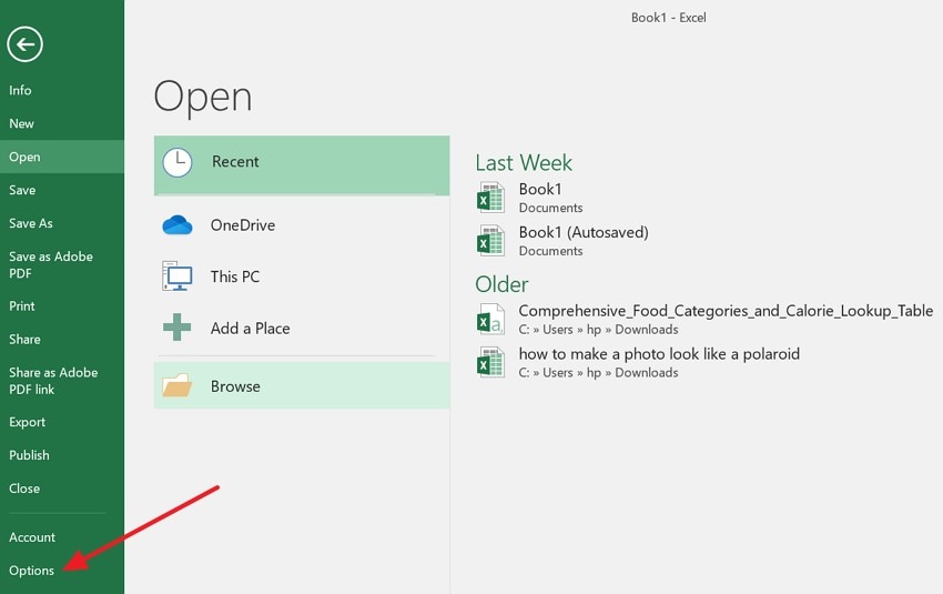 open the options and choose save