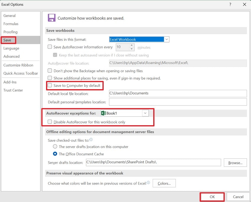 enable auto save and recovery